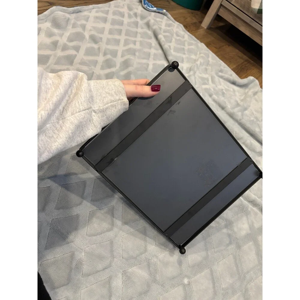 Trinket Tray - Matte Black Metal Mirrored Bottom